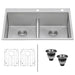 Ruvati 33 x 22" Drop-in 50/50 Double Bowl Tight Radius 16 Gauge Topmount Stainless Steel Kitchen Sink