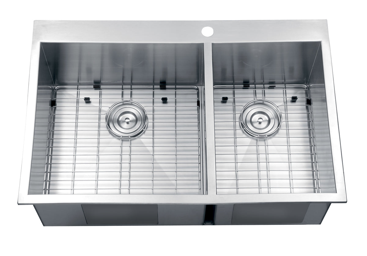 Ruvati 33 x 22" Drop-in 60/40 Double Bowl 16 Gauge Zero Radius Topmount Stainless Steel Kitchen Sink