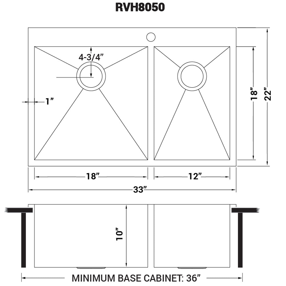Ruvati 33 x 22" Drop-in 60/40 Double Bowl 16 Gauge Zero Radius Topmount Stainless Steel Kitchen Sink