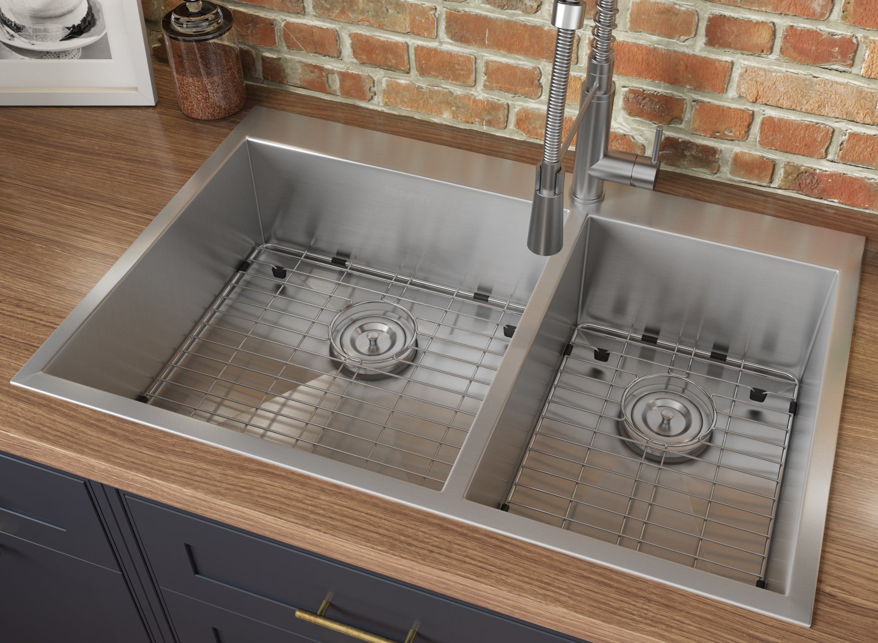 Ruvati 33 x 22" Drop-in 60/40 Double Bowl 16 Gauge Zero Radius Topmount Stainless Steel Kitchen Sink