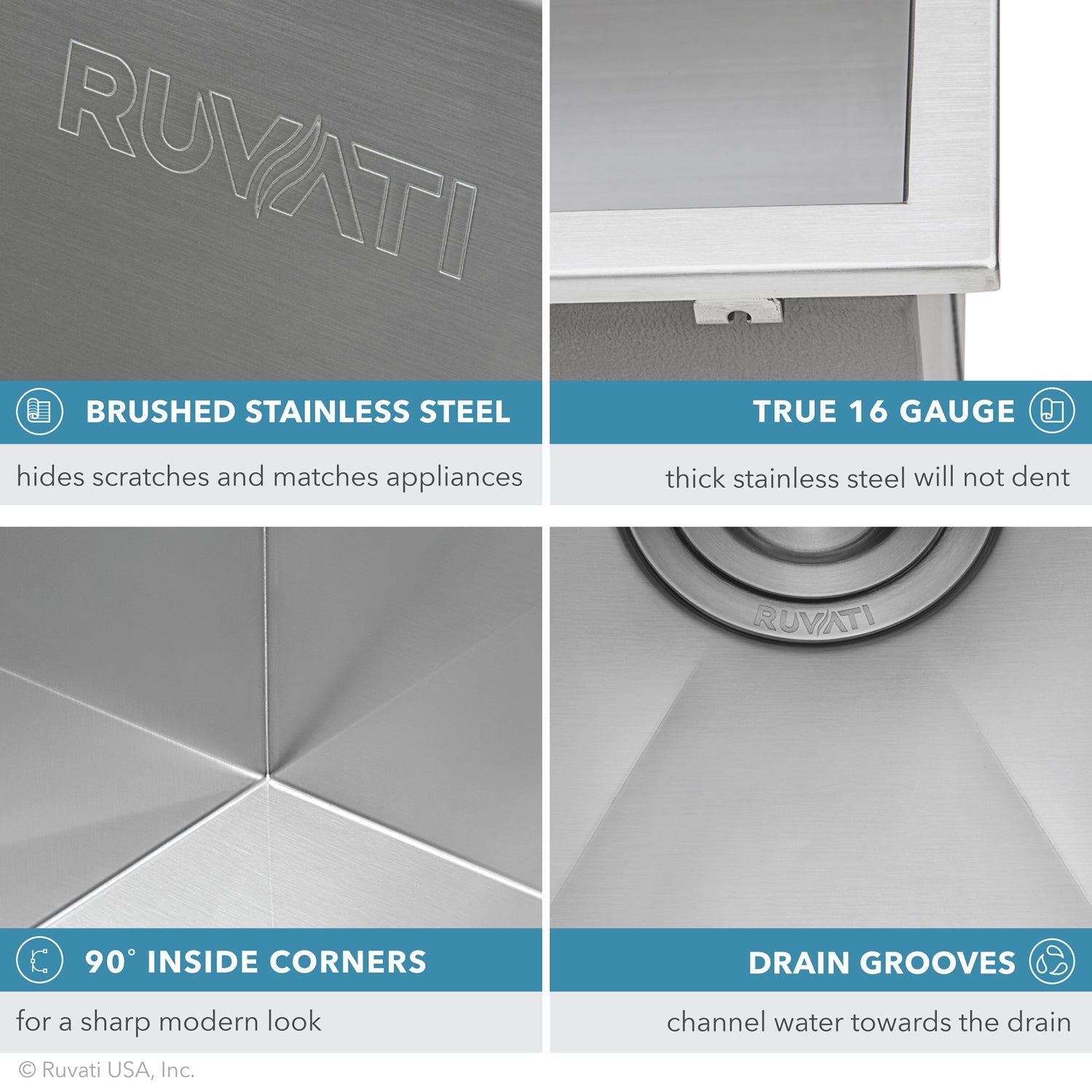 Ruvati 33 x 22" Drop-in 60/40 Double Bowl 16 Gauge Zero Radius Topmount Stainless Steel Kitchen Sink