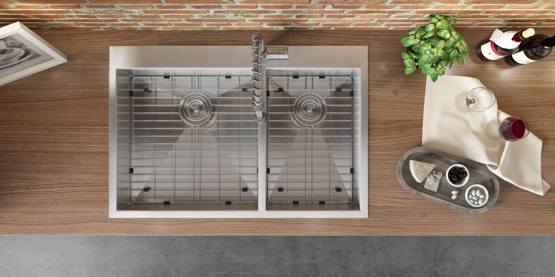 Ruvati 33 x 22" Drop-in 60/40 Double Bowl 16 Gauge Zero Radius Topmount Stainless Steel Kitchen Sink