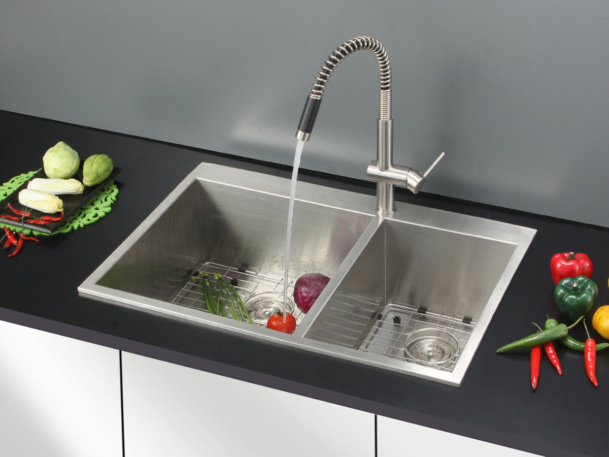 Ruvati 33 x 22" Drop-in 60/40 Double Bowl 16 Gauge Zero Radius Topmount Stainless Steel Kitchen Sink