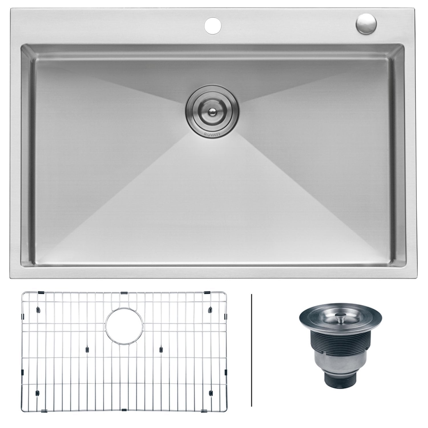 Ruvati 33 x 22" Drop-in Tight Radius 16 Gauge Stainless Steel Topmount Single Bowl Kitchen Sink