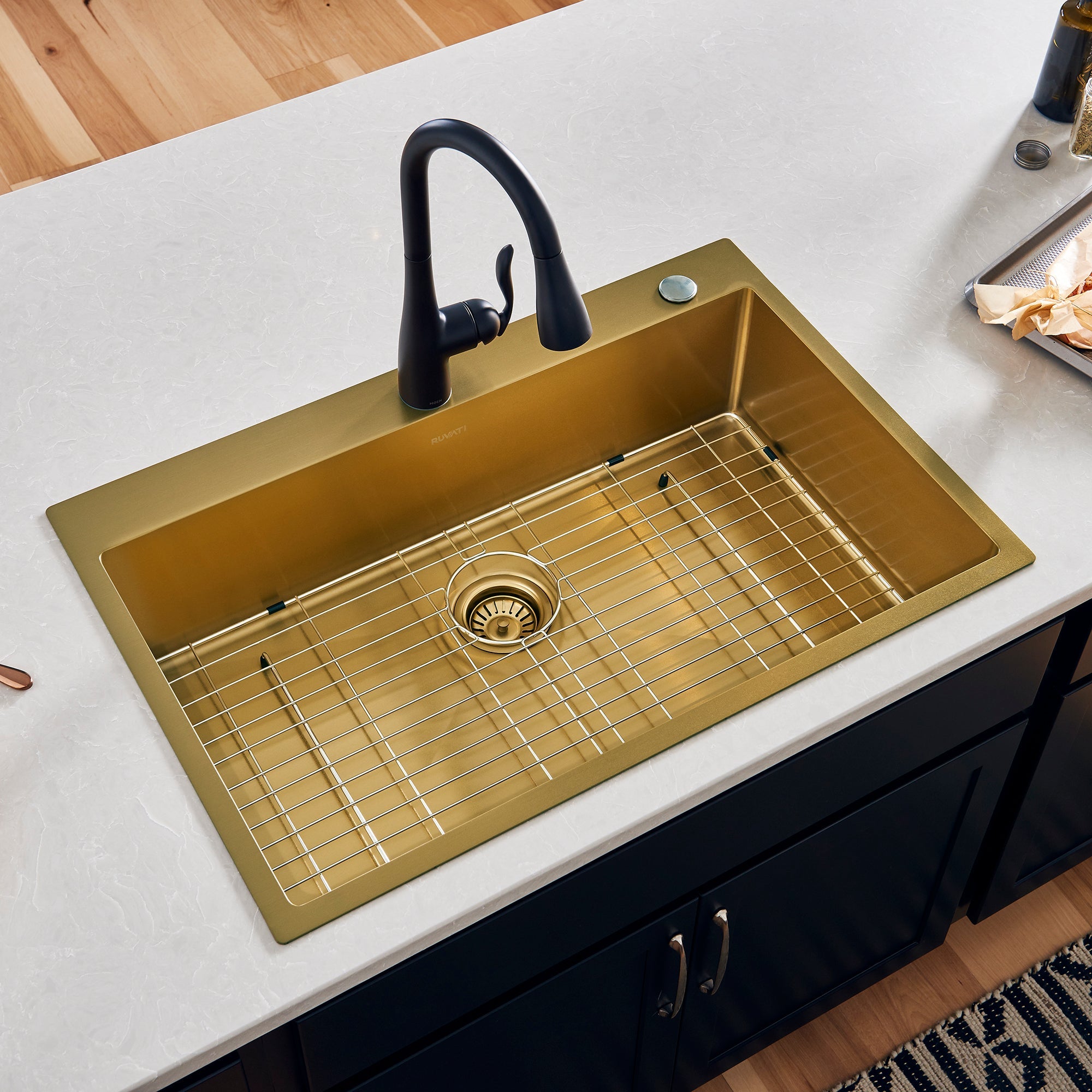 Ruvati 33" x 22" Matte Gold Stainless Steel Topmount Single Bowl Kitchen Sink
