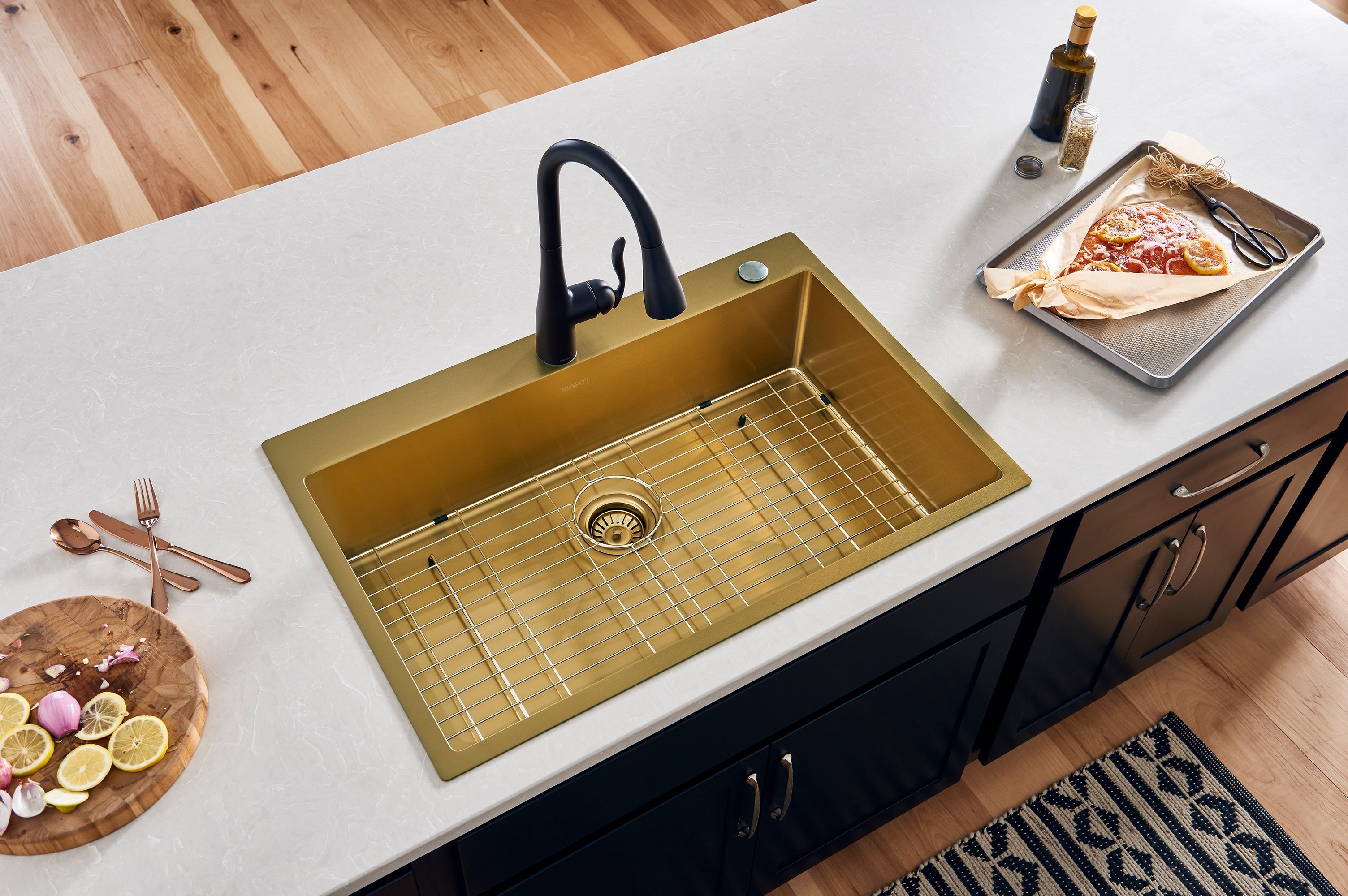 Ruvati 33" x 22" Matte Gold Stainless Steel Topmount Single Bowl Kitchen Sink