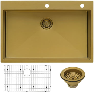 Ruvati 33" x 22" Matte Gold Stainless Steel Topmount Single Bowl Kitchen Sink RVH5005GG