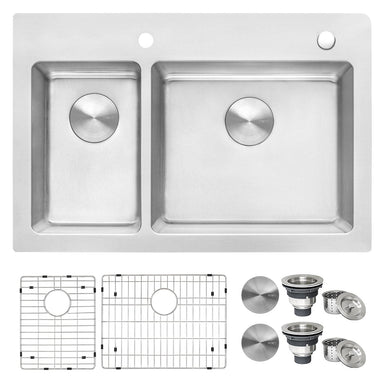 Ruvati 33" x 22" Topmount 30/70 Double Bowl 16 Gauge Stainless Steel Kitchen Sink