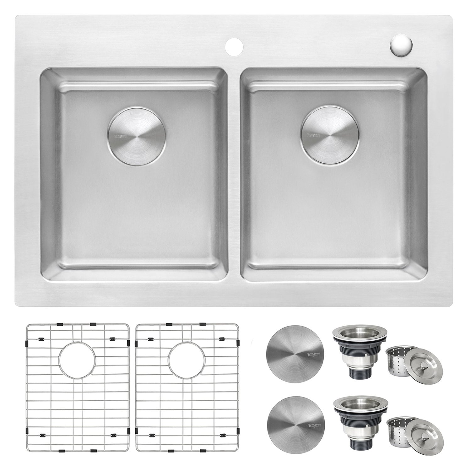 Ruvati 33" x 22" Topmount 50/50 Double Bowl 16 Gauge Stainless Steel Kitchen Sink