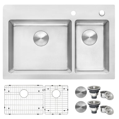 Ruvati 33" x 22" Topmount 70/30 Double Bowl 16 Gauge Stainless Steel Kitchen Sink