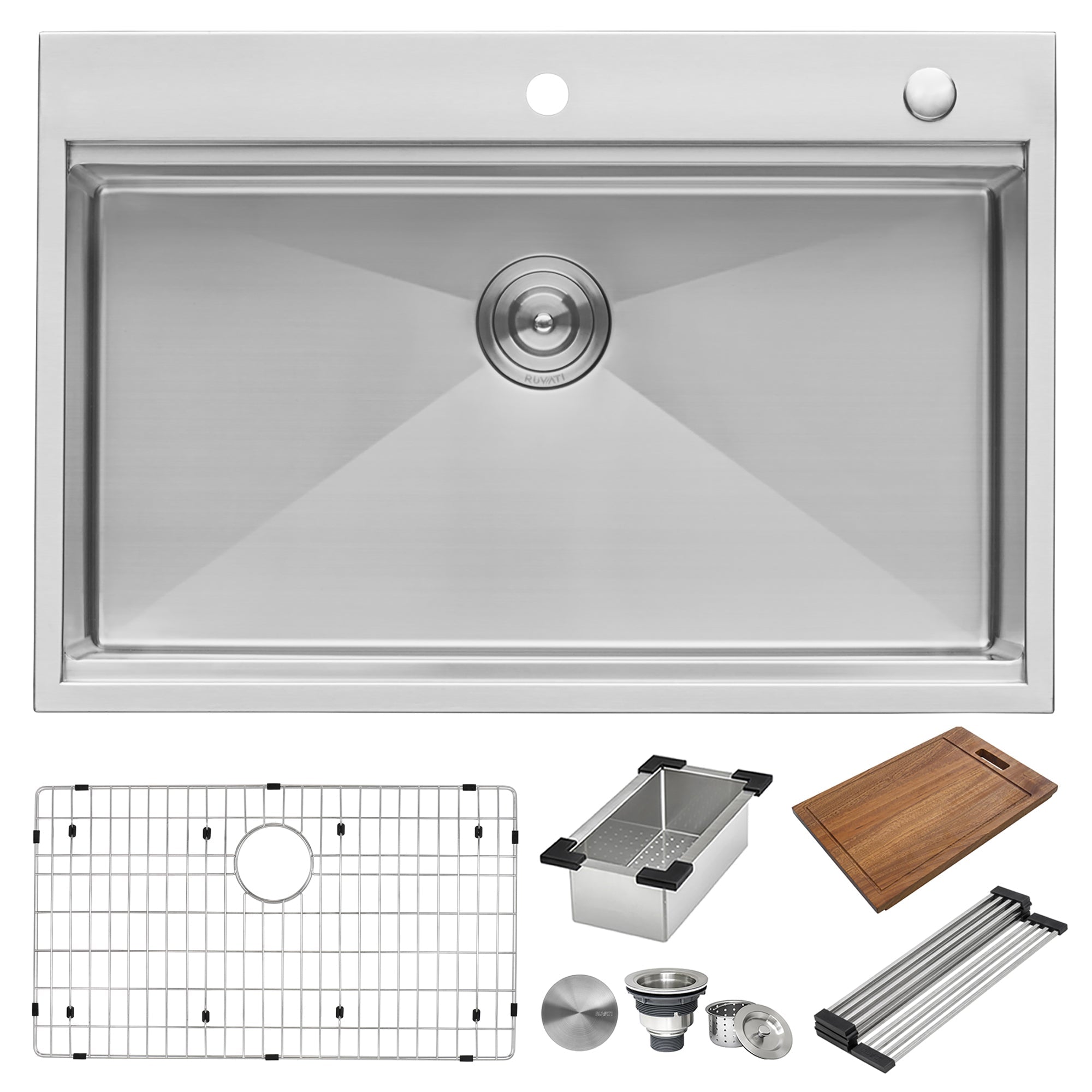 Ruvati 33 x 22" Workstation Ledge Drop-in Tight Radius 16 Gauge Stainless Steel Single Bowl Kitchen Sink