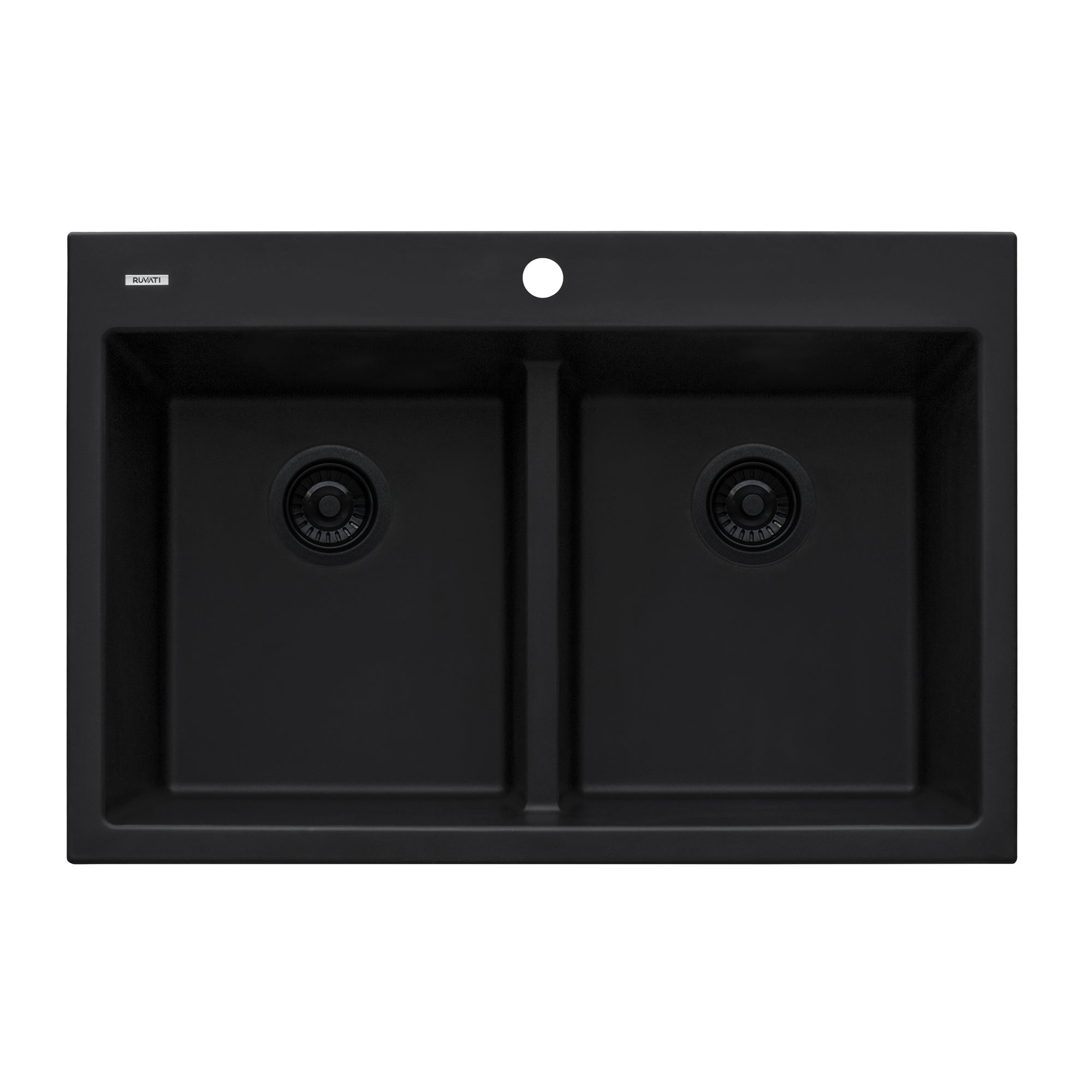 Ruvati 33 x 22" epiGranite Drop-in Topmount Granite Composite Double Bowl Low Divide Kitchen Sink