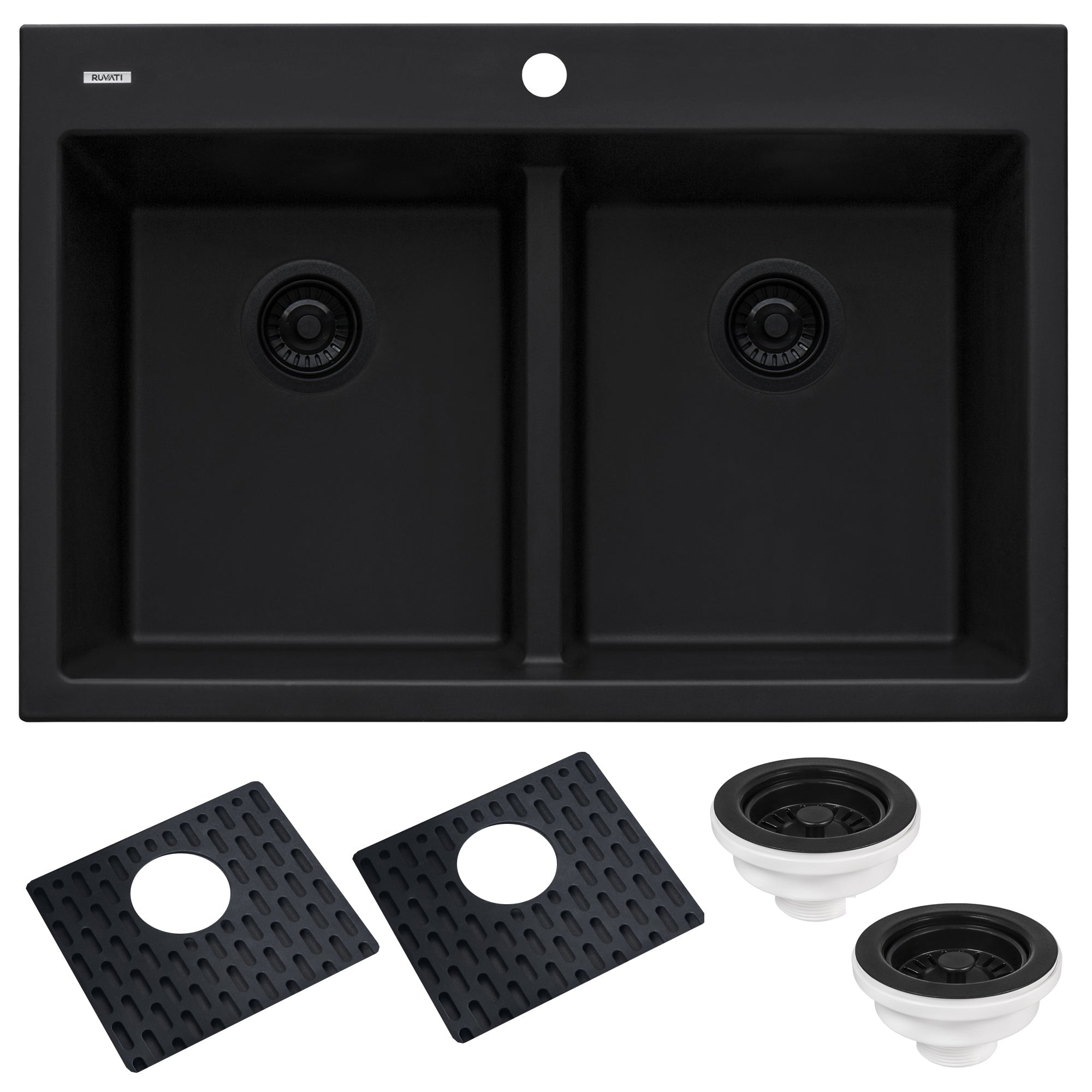 Ruvati 33 x 22" epiGranite Drop-in Topmount Granite Composite Double Bowl Low Divide Kitchen Sink