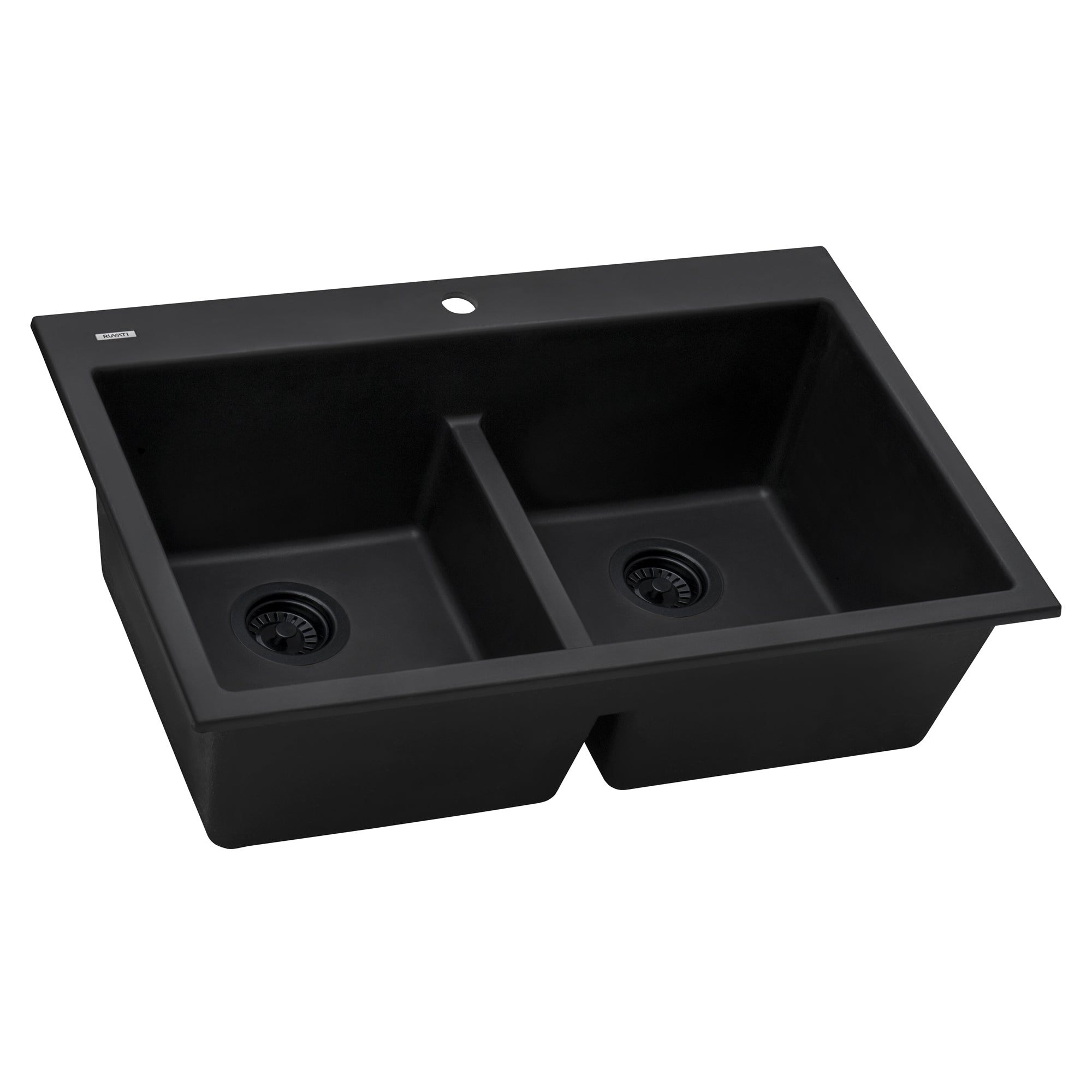 Ruvati 33 x 22" epiGranite Drop-in Topmount Granite Composite Double Bowl Low Divide Kitchen Sink