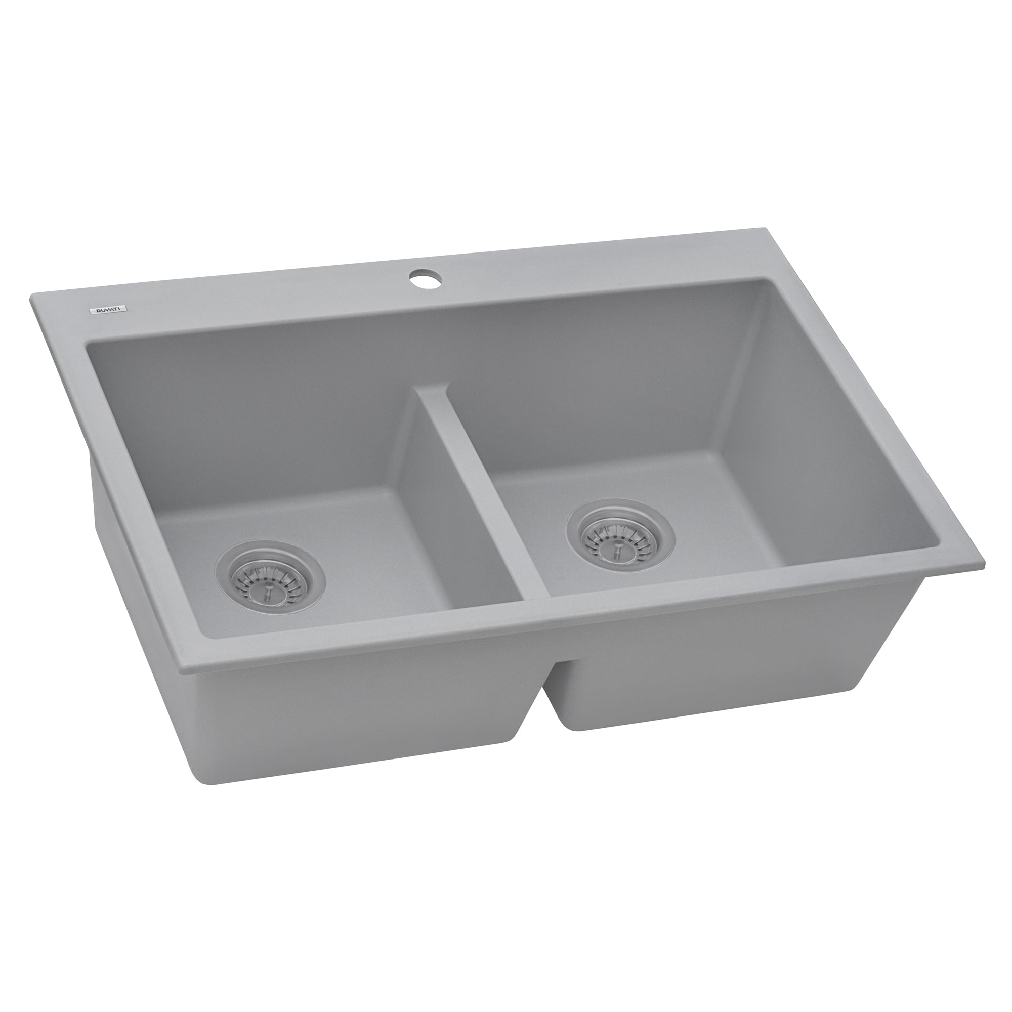Ruvati 33 x 22" epiGranite Drop-in Topmount Granite Composite Double Bowl Low Divide Kitchen Sink