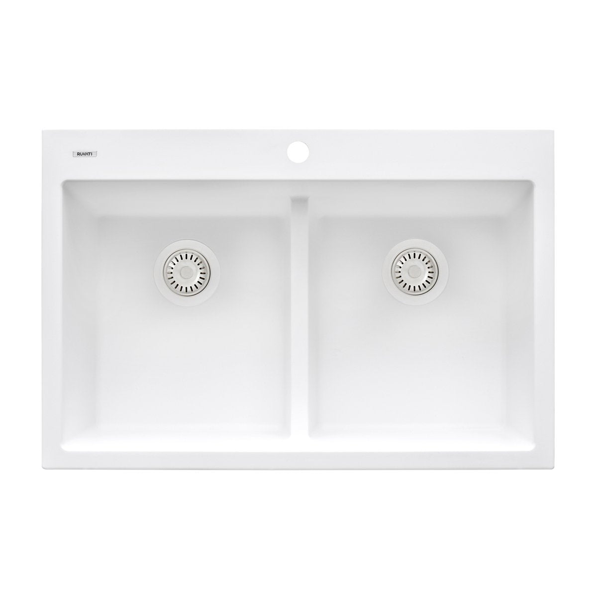 Ruvati 33" x 22" Topmount Granite Composite Double Bowl Low Divide Kitchen Sink in White RVG1385WH