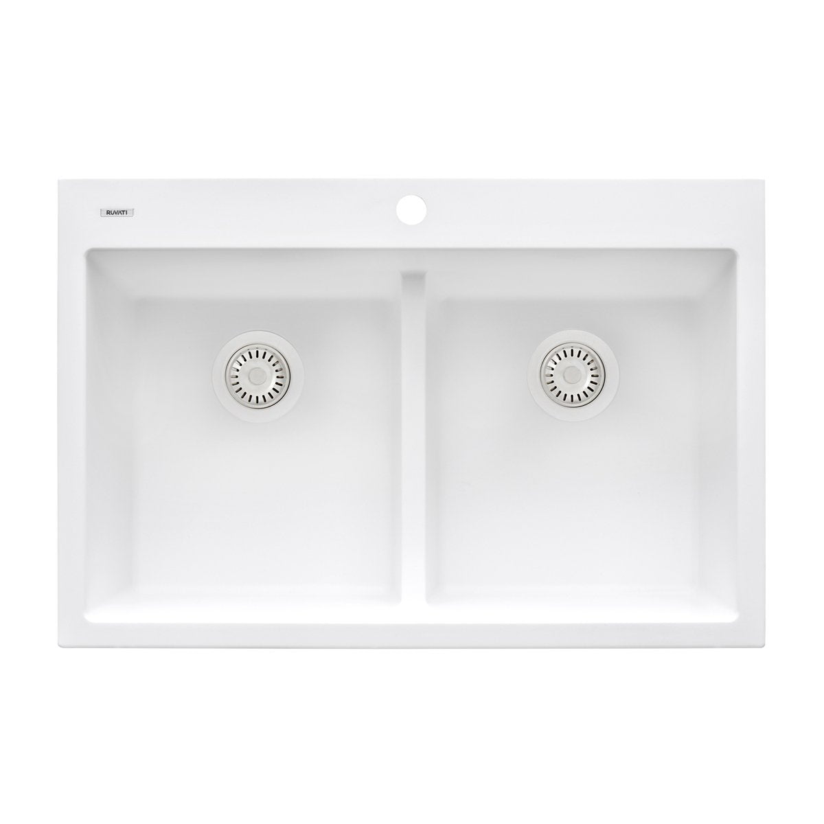 Ruvati 33 x 22" epiGranite Drop-in Topmount Granite Composite Double Bowl Low Divide Kitchen Sink