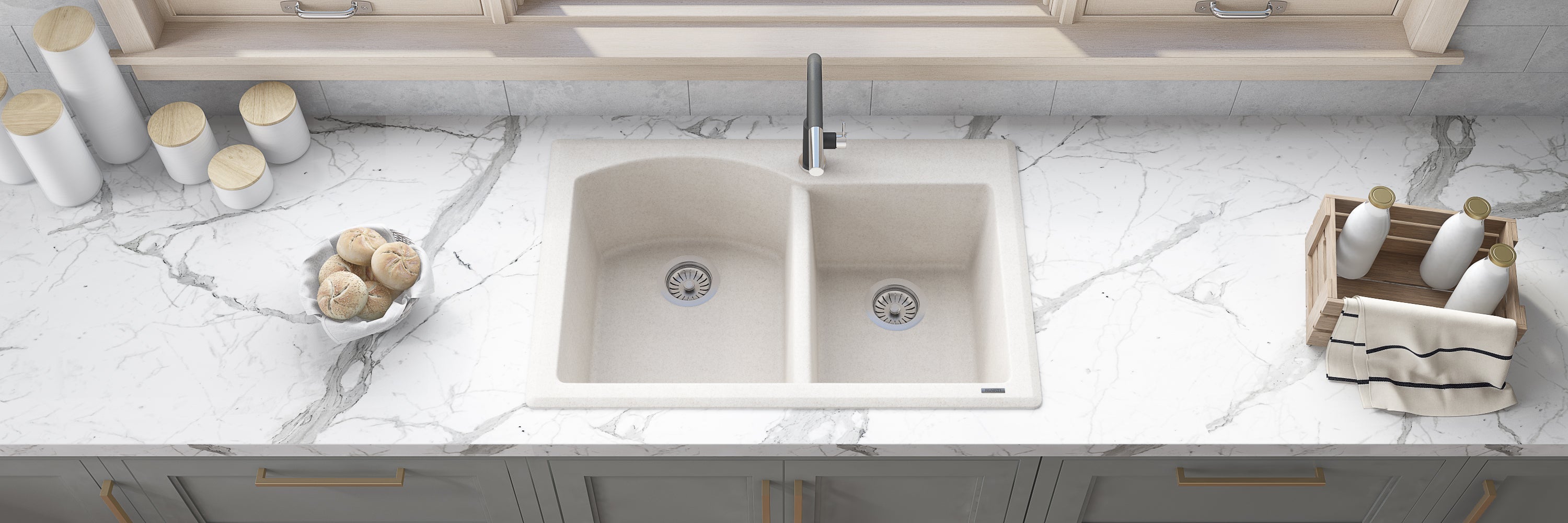 Ruvati 33 x 22" epiGranite Dual-Mount Double Bowl Granite Composite Kitchen Sink