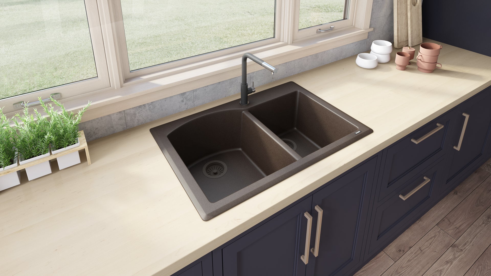 Ruvati 33 x 22" epiGranite Dual-Mount Double Bowl Granite Composite Kitchen Sink