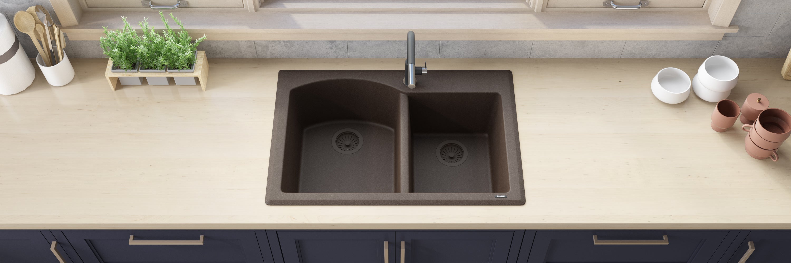 Ruvati 33 x 22" epiGranite Dual-Mount Double Bowl Granite Composite Kitchen Sink