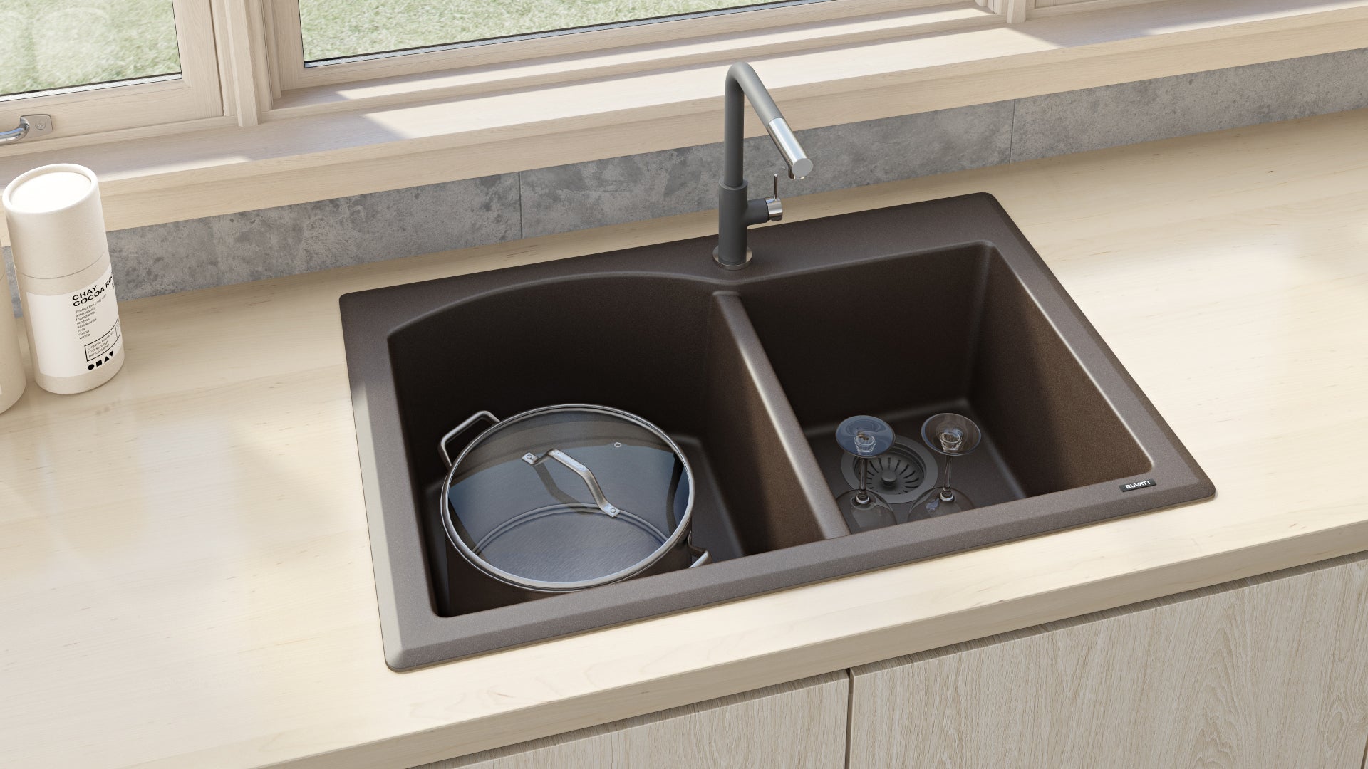 Ruvati 33 x 22" epiGranite Dual-Mount Double Bowl Granite Composite Kitchen Sink