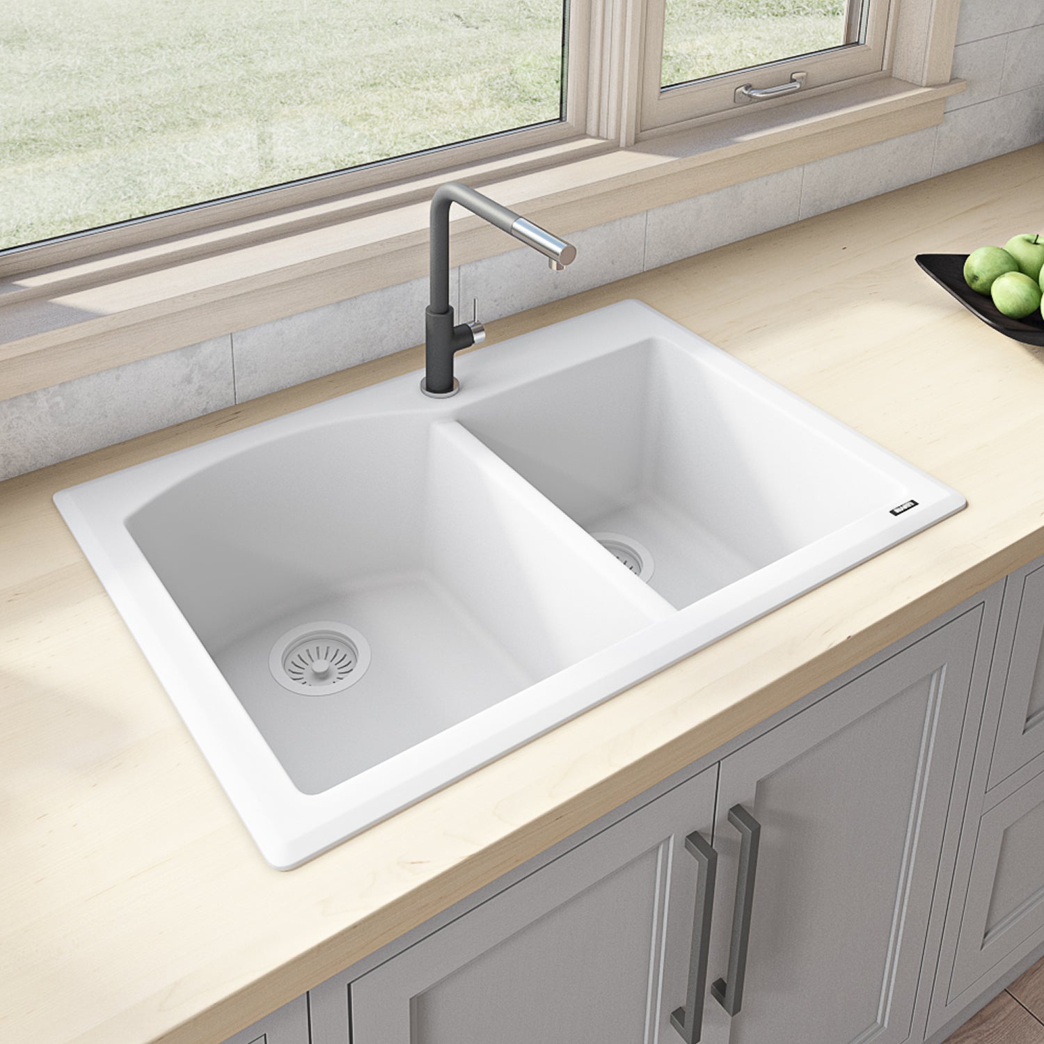 Ruvati 33 x 22" epiGranite Dual-Mount Double Bowl Granite Composite Kitchen Sink