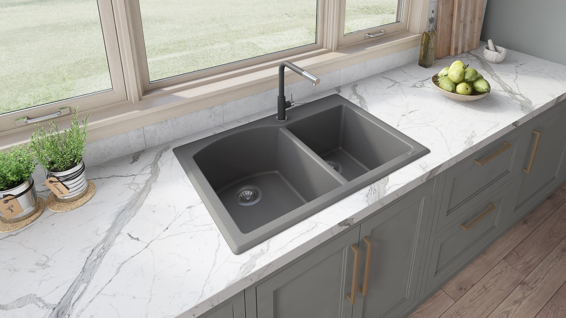 Ruvati 33 x 22" epiGranite Dual-Mount Double Bowl Granite Composite Kitchen Sink