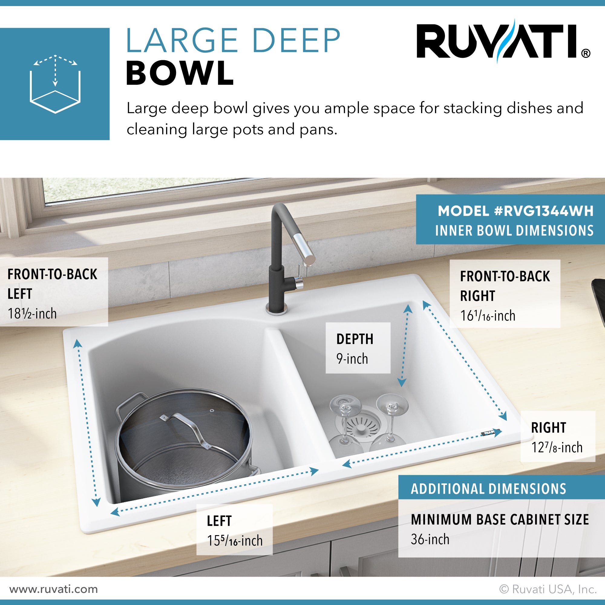 Ruvati 33 x 22" epiGranite Dual-Mount Double Bowl Granite Composite Kitchen Sink
