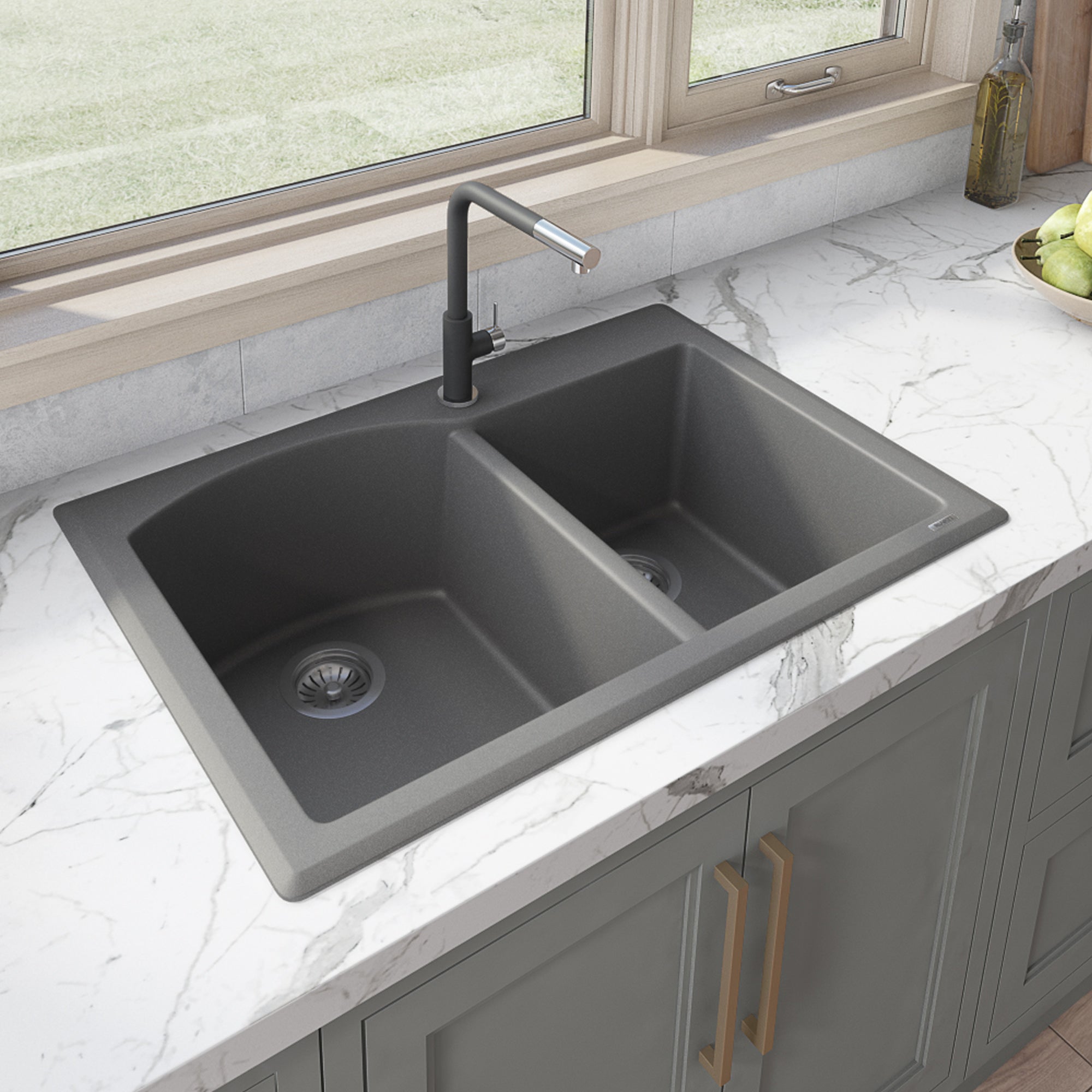 Ruvati 33 x 22" epiGranite Dual-Mount Double Bowl Granite Composite Kitchen Sink