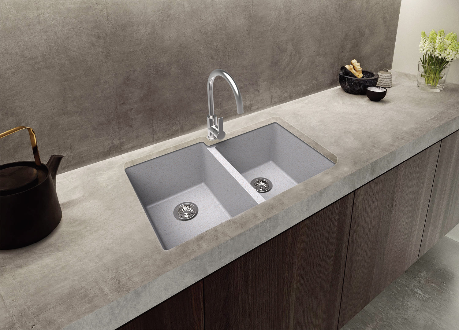 Ruvati 33 x 22" epiGranite Dual-Mount Granite Composite Double Bowl Kitchen Sink