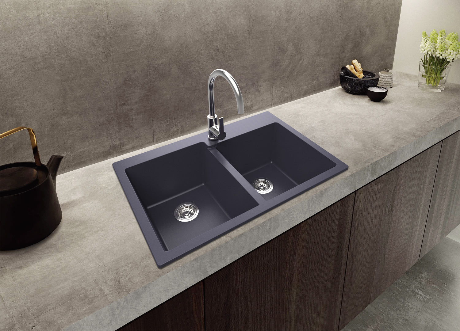Ruvati 33 x 22" epiGranite Dual-Mount Granite Composite Double Bowl Kitchen Sink