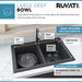 Ruvati 33 x 22" epiGranite Granite Composite Dual-Mount Double Bowl Kitchen Sink