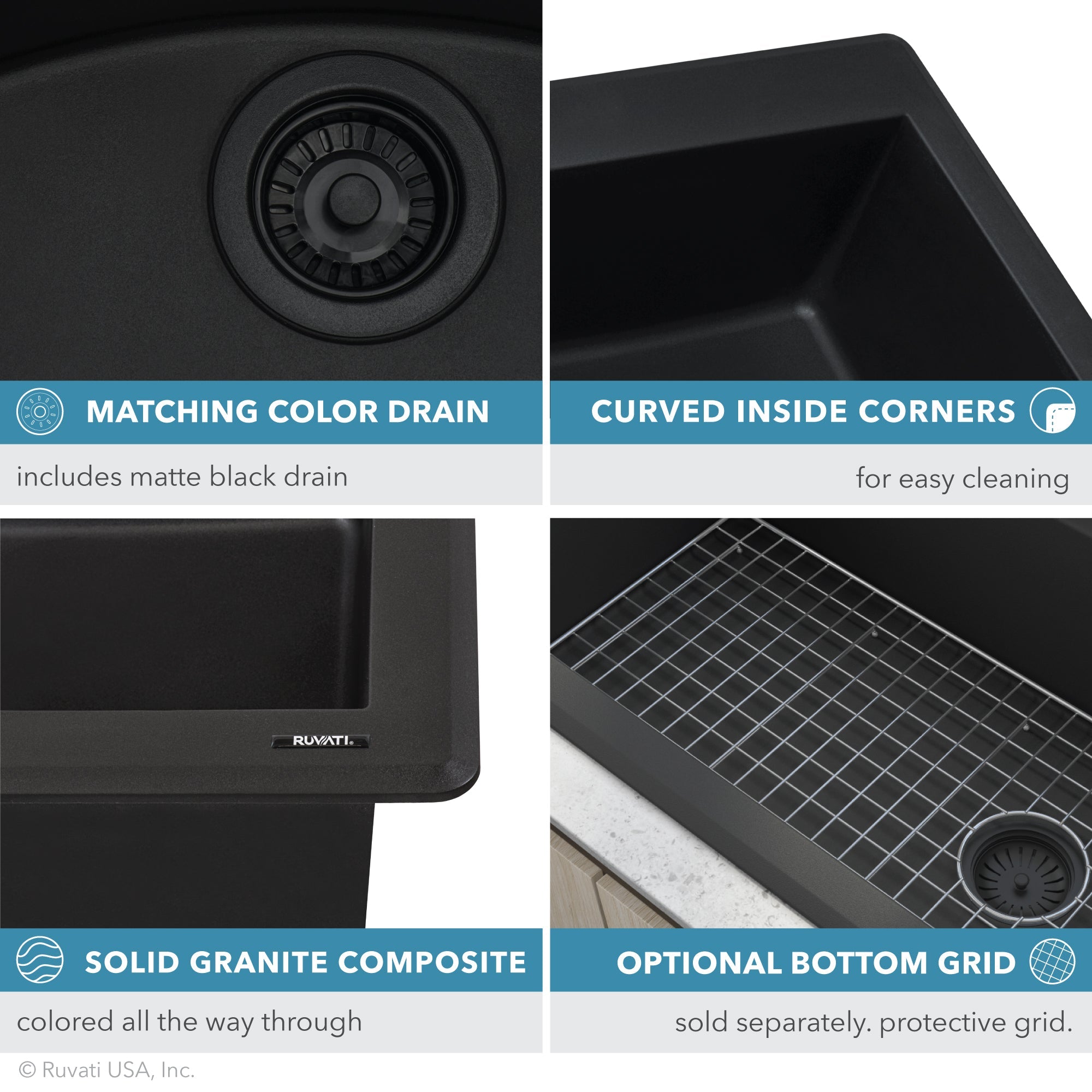 Ruvati 33 x 22" epiGranite Granite Composite Dual-Mount Double Bowl Kitchen Sink