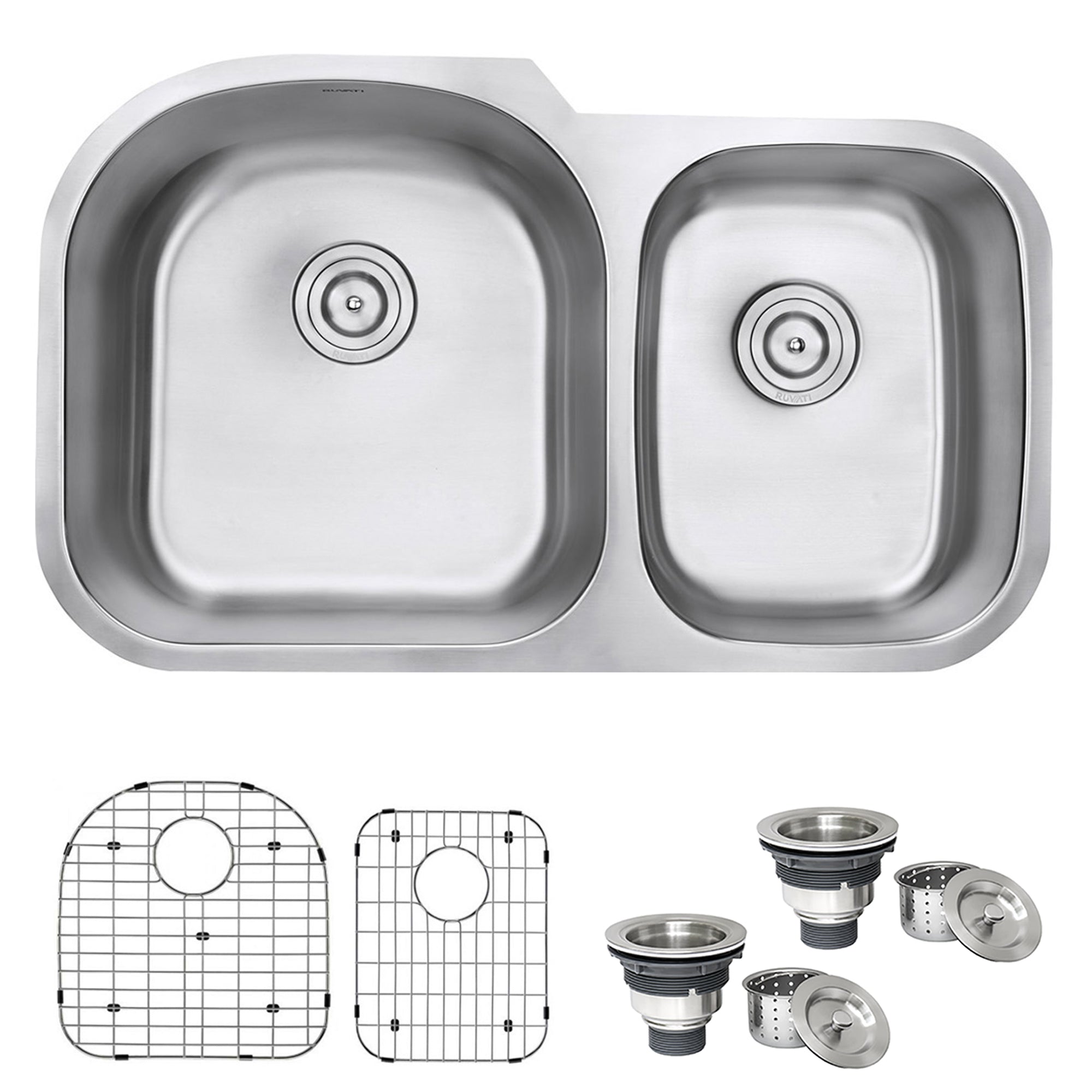 Ruvati 34" Undermount Double Bowl 16 Gauge Stainless Steel Kitchen Sink