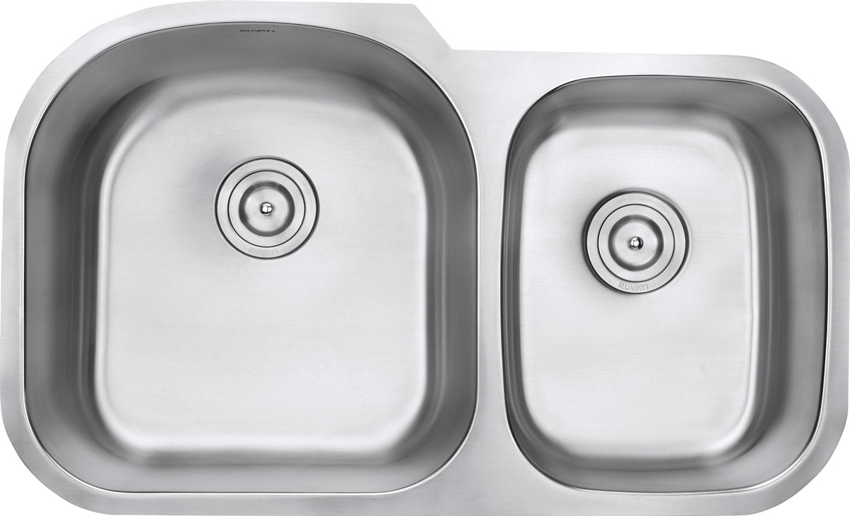 Ruvati 34" Undermount Double Bowl 16 Gauge Stainless Steel Kitchen Sink