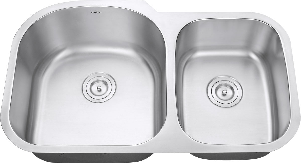 Ruvati 34" Undermount Double Bowl 16 Gauge Stainless Steel Kitchen Sink