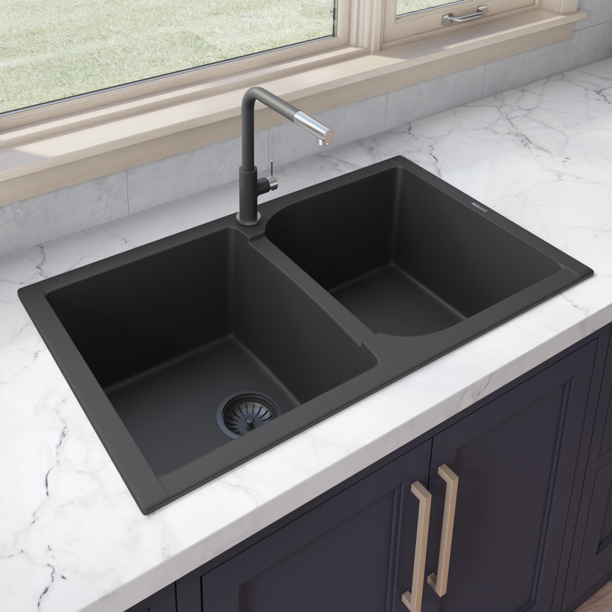 Ruvati 34 x 20" epiGranite Dual-Mount Granite Composite Double Bowl Kitchen Sink