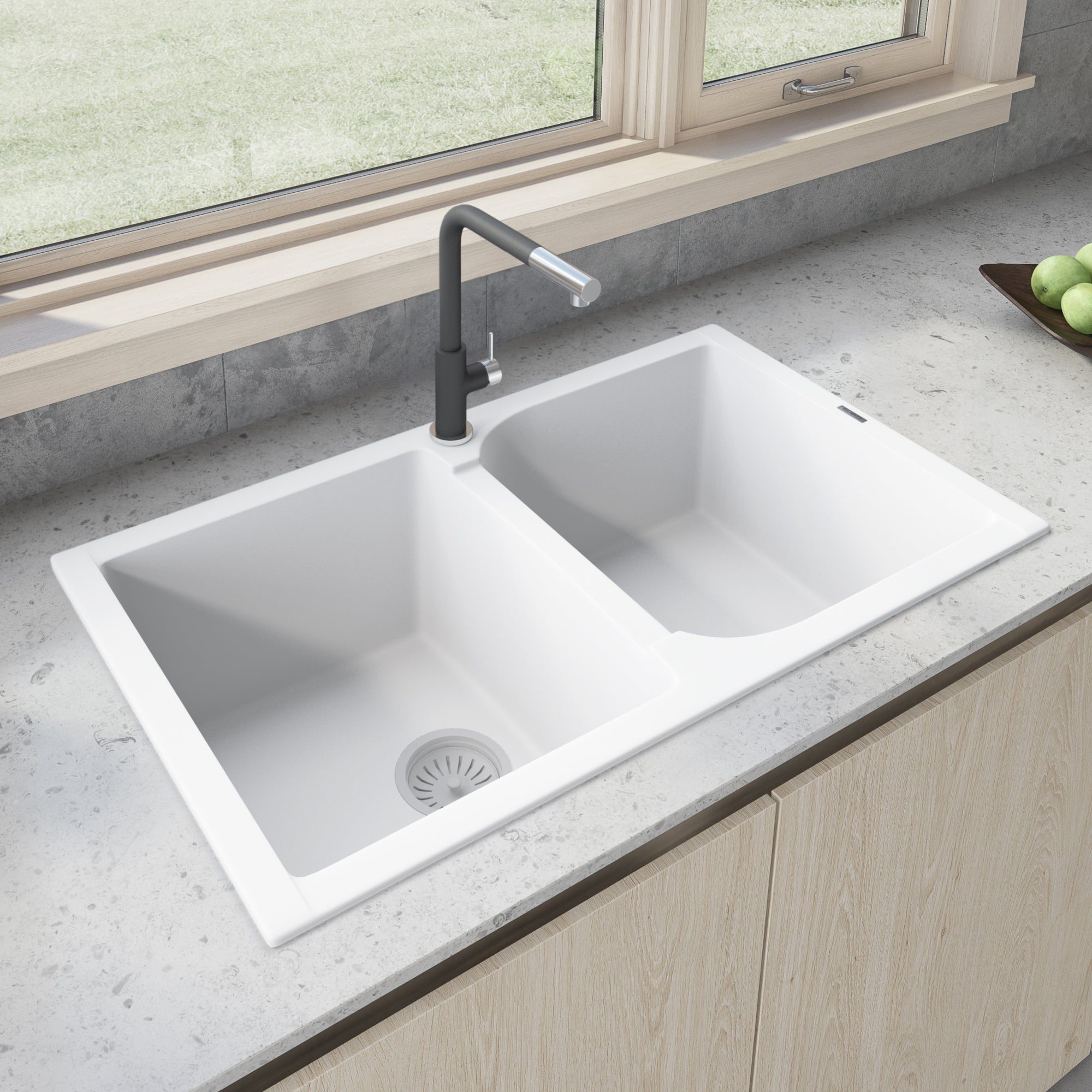 Ruvati 34 x 20" epiGranite Dual-Mount Granite Composite Double Bowl Kitchen Sink