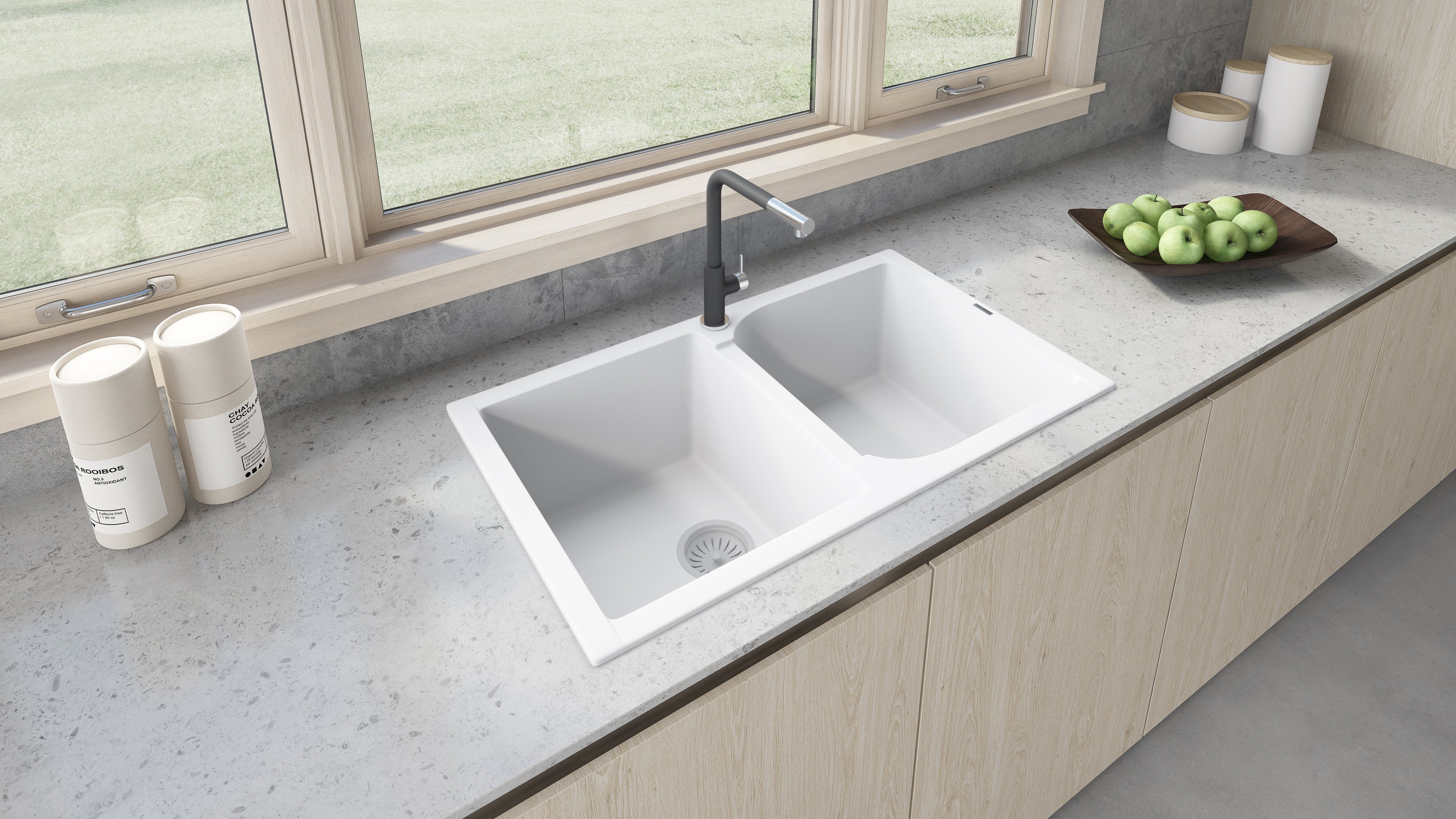 Ruvati 34 x 20" epiGranite Dual-Mount Granite Composite Double Bowl Kitchen Sink