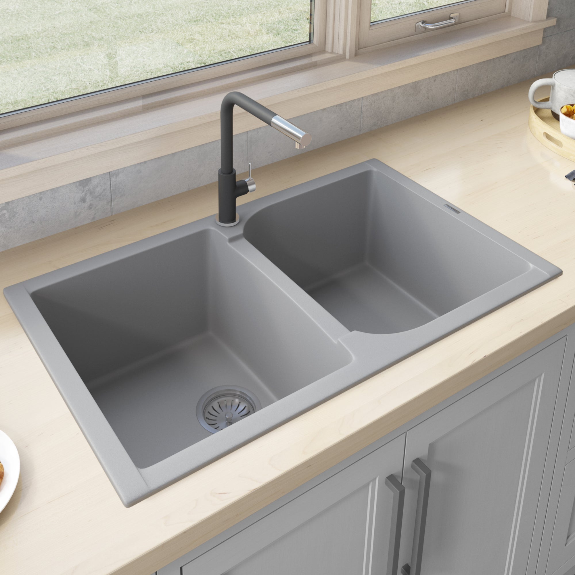 Ruvati 34 x 20" epiGranite Dual-Mount Granite Composite Double Bowl Kitchen Sink