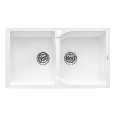 Ruvati 34" x 20" Dual Mount Granite Composite Double Bowl Kitchen Sink in White RVG1319WH