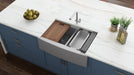 Ruvati 36" Apron-front Workstation Low-Divide Double Bowl 50/50 Farmhouse 16 Gauge Stainless Steel Kitchen Sink