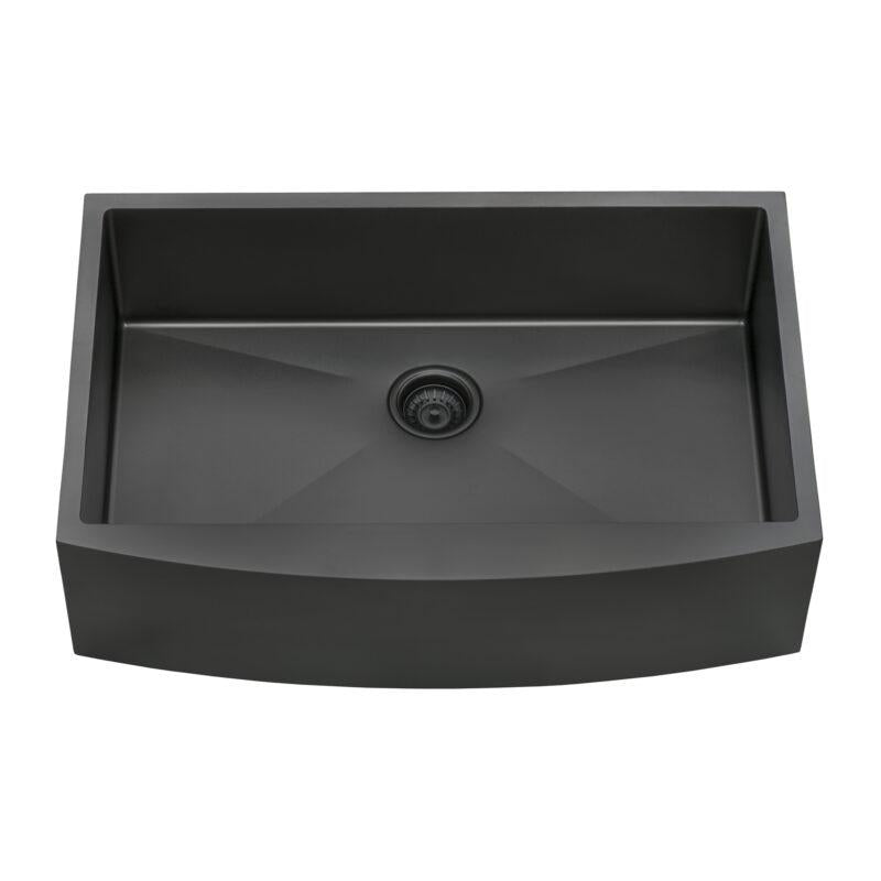 Terraza 36-inch Apron-Front Farmhouse Kitchen Sink Gunmetal Black Matte Stainless Steel Single Bowl Model: RVH9880BL
