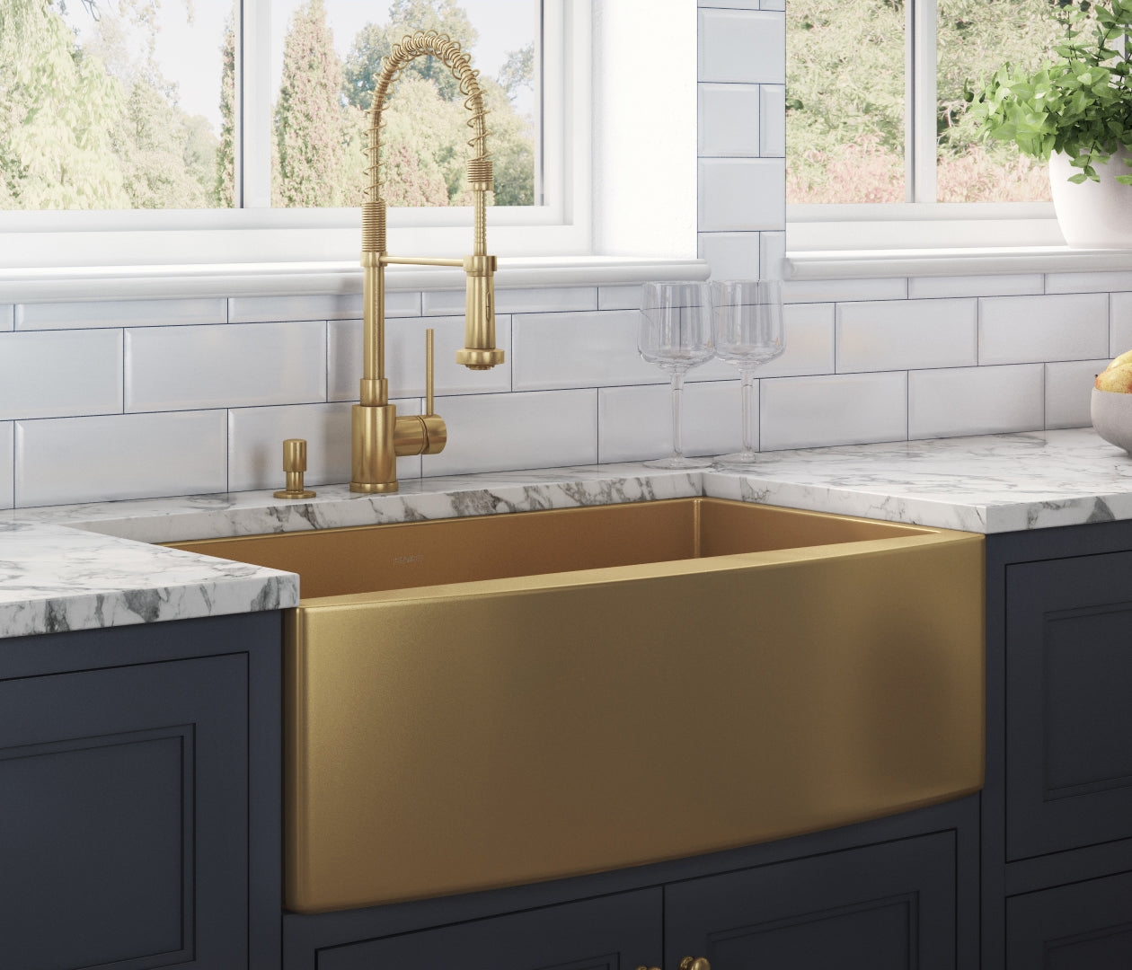 Ruvati 36" Matte Gold Apron Front Stainless Steel Kitchen Sink