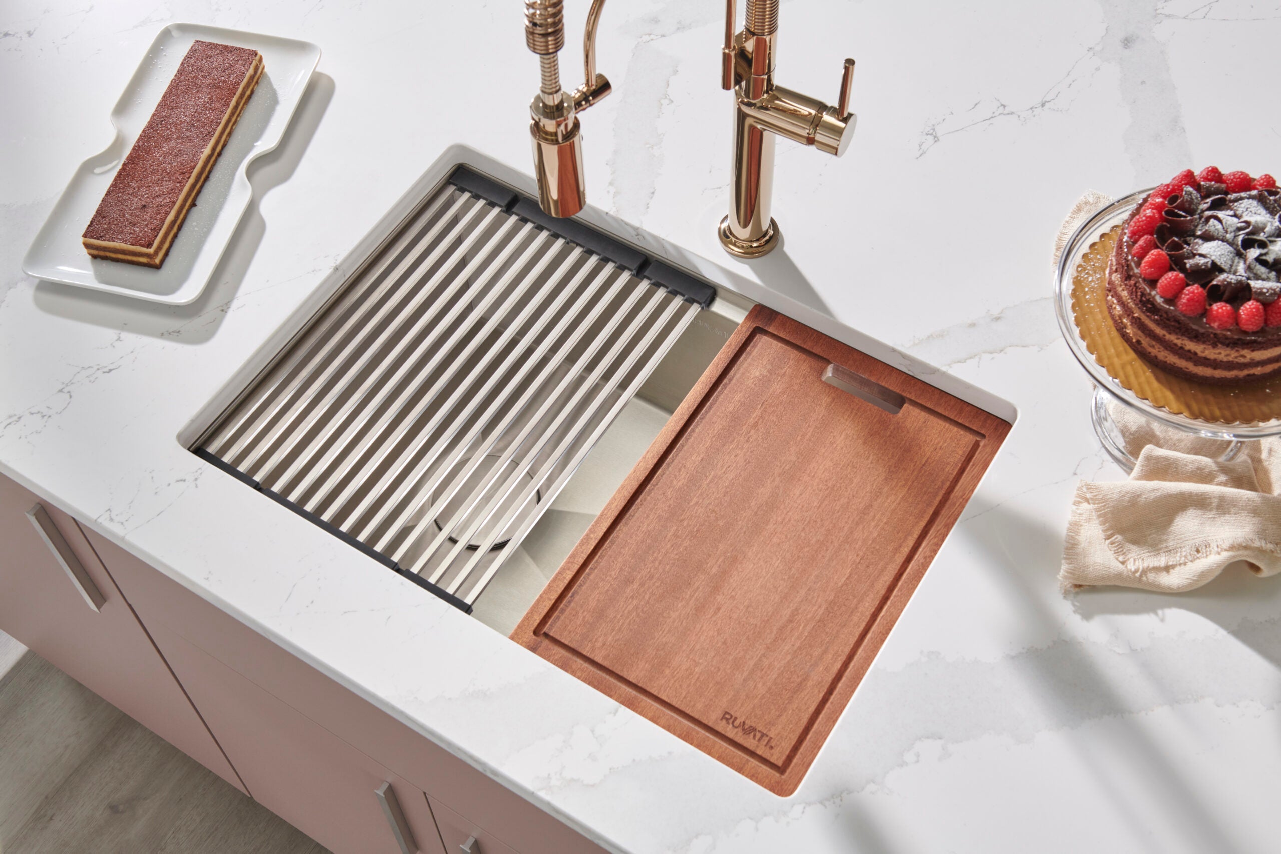 Ruvati 36" Workstation Offset Drain Undermount 16 Gauge Kitchen Sink