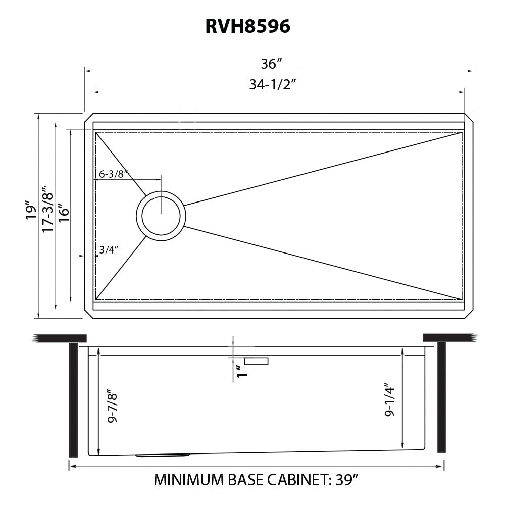 Ruvati 36" Workstation Offset Drain Undermount 16 Gauge Kitchen Sink