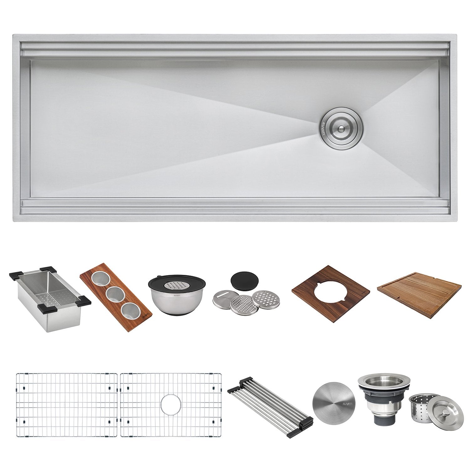 Ruvati 45" Workstation Two Tiered Kitchen Sink Apron Front 16 Gauge Stainless Steel