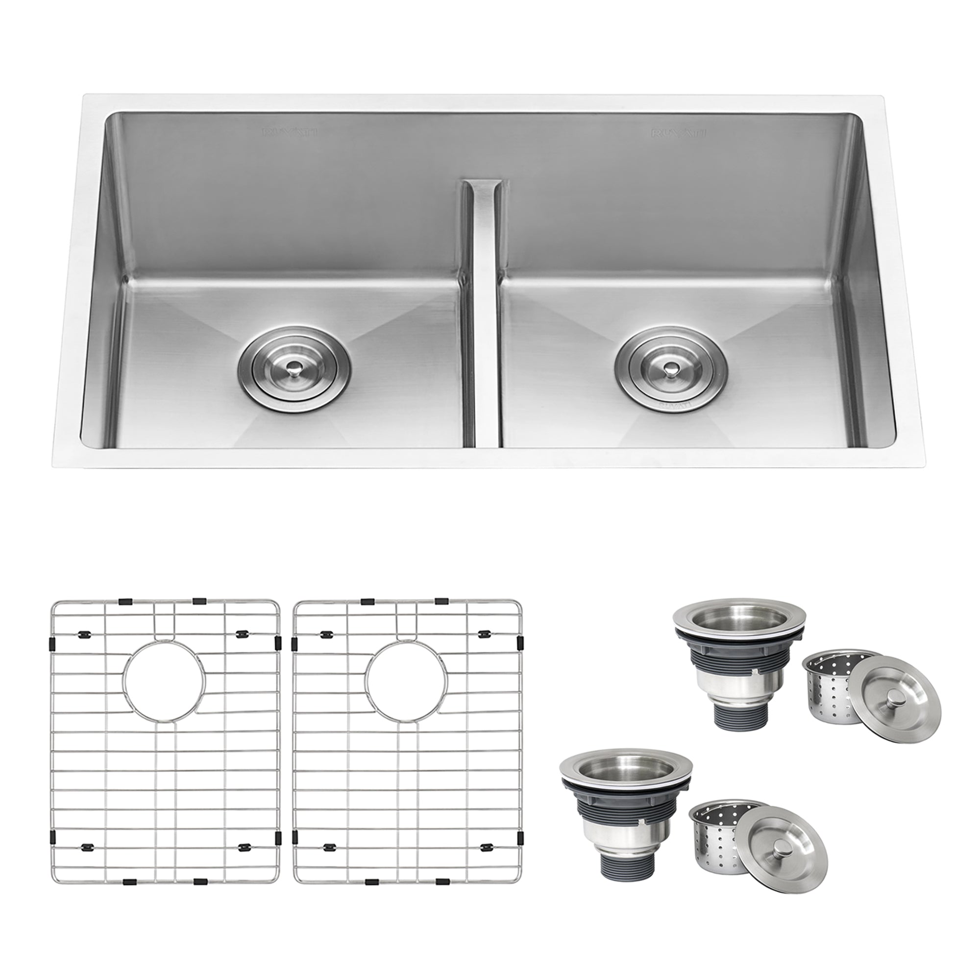 Ruvati Low-Divide Undermount Tight Radius 50/50 Double Bowl 16 Gauge Stainless Steel Kitchen Sink
