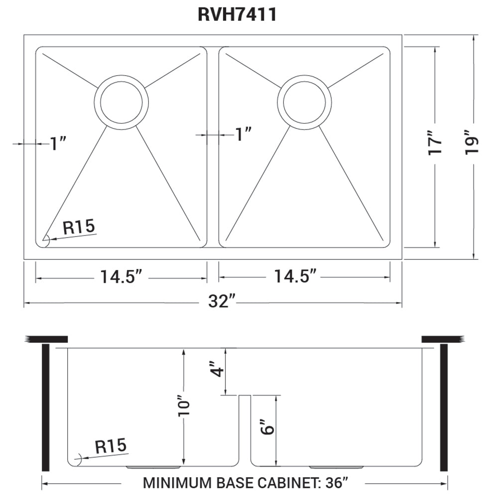 Ruvati Low-Divide Undermount Tight Radius 50/50 Double Bowl 16 Gauge Stainless Steel Kitchen Sink