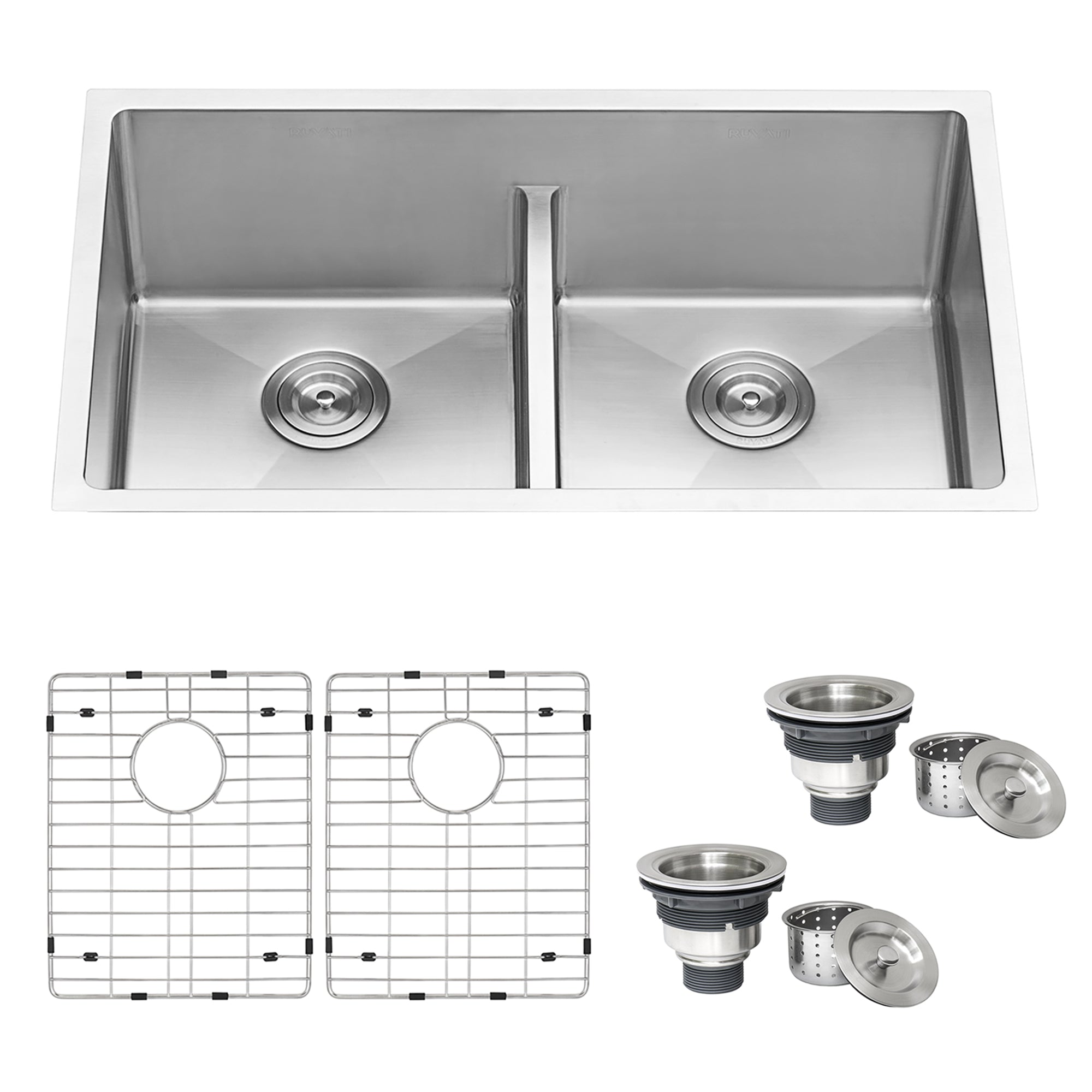 Ruvati Low-Divide Undermount Tight Radius 50/50 Double Bowl 16 Gauge Stainless Steel Kitchen Sink